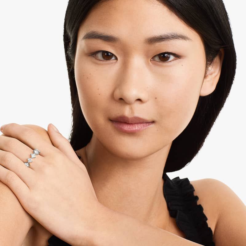 Kite Set Princess Cut Diamond Ring In 14K White Gold