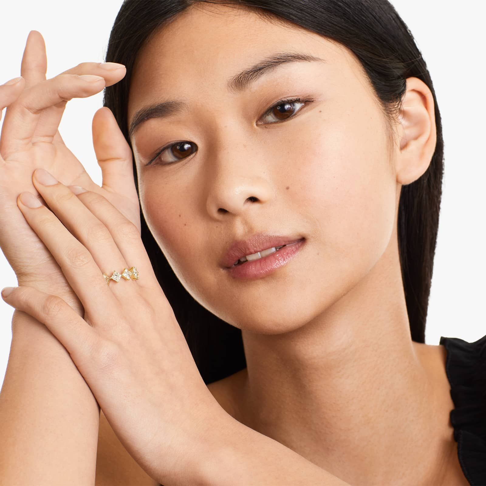 Kite Set Princess Cut Diamond Ring In 14K Yellow Gold