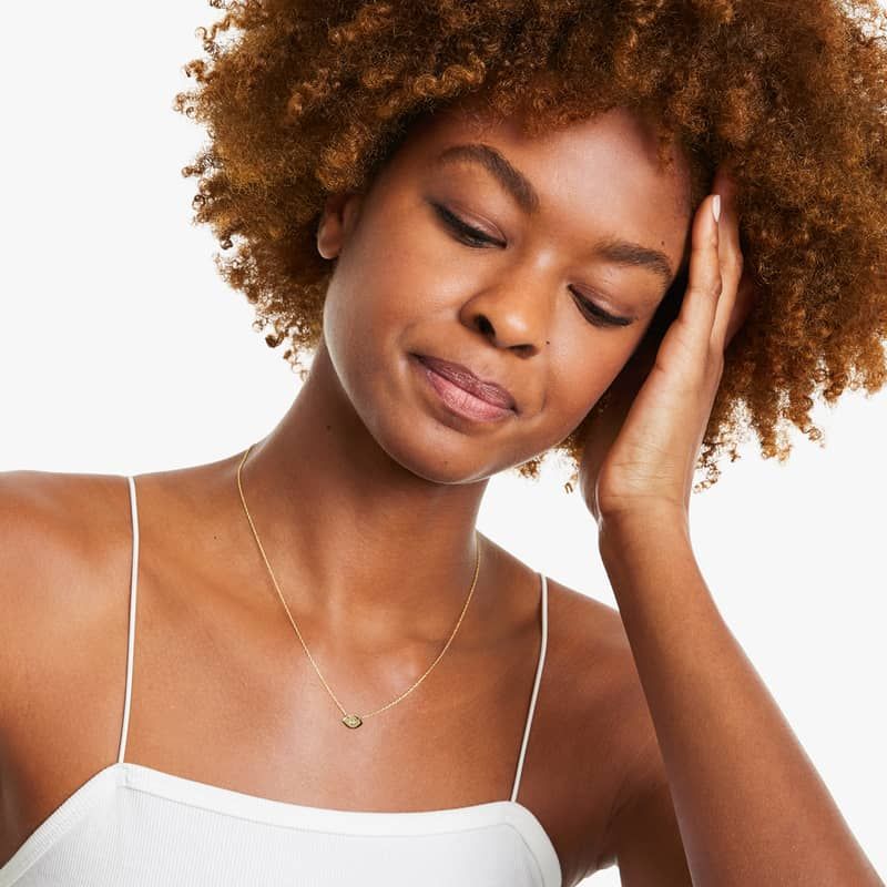 Mini Evil Eye Diamond Necklace In 14K Yellow Gold