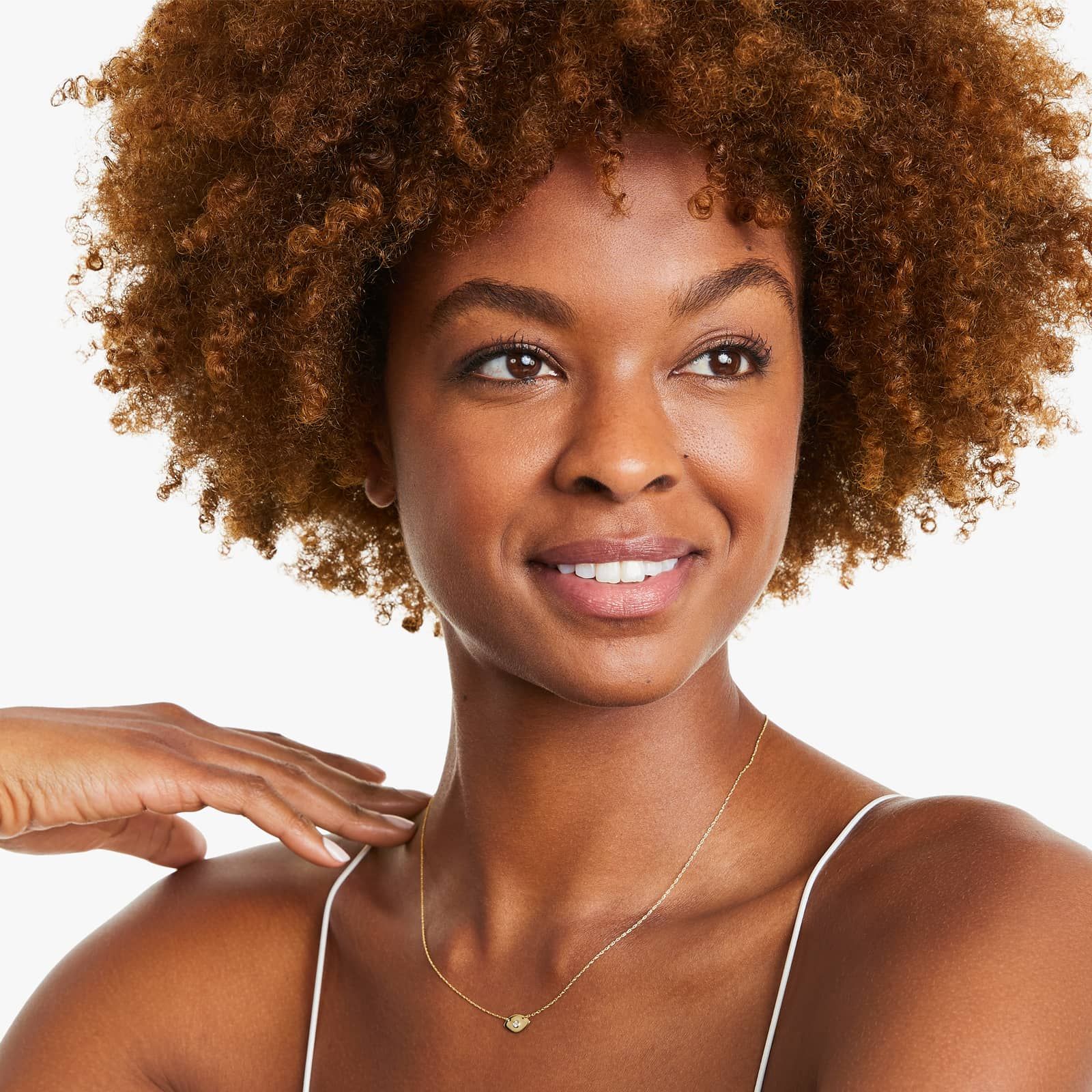 Mini Evil Eye Diamond Necklace In 14K Yellow Gold