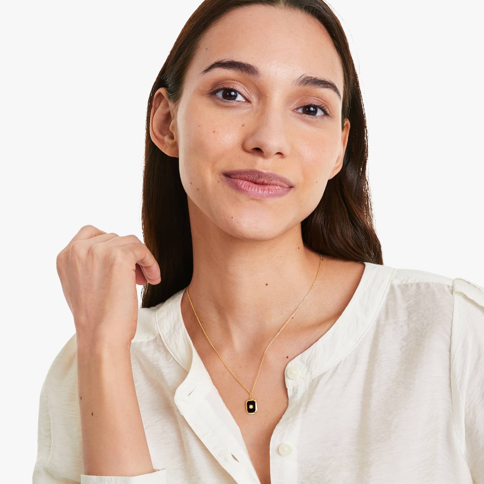 Black Enamel Octagon Diamond Medallion Necklace In 14K Yellow Gold