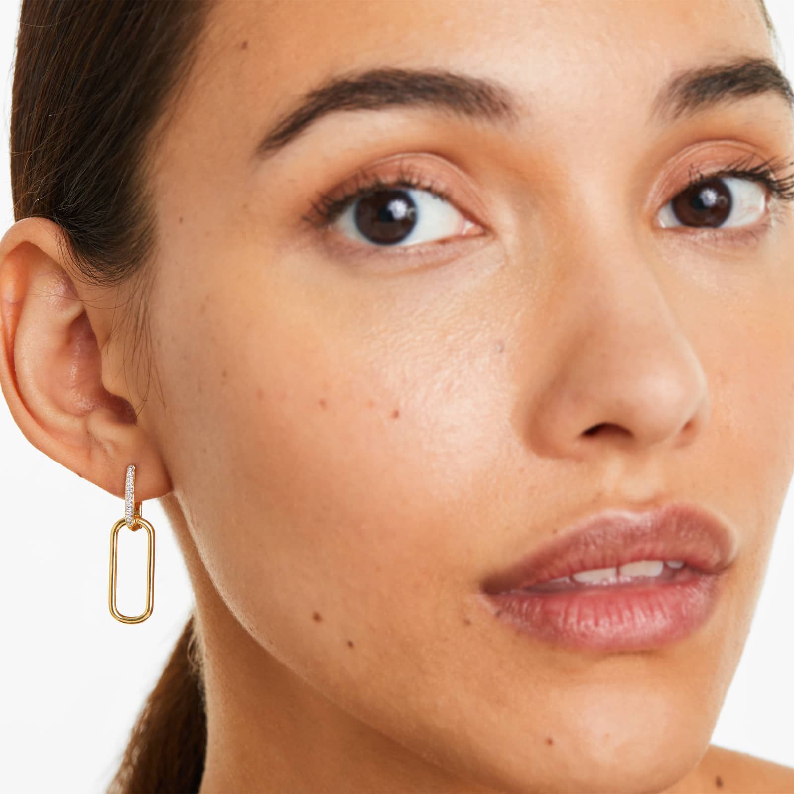 14K Yellow Gold Link Pavé Diamond Drop Earrings