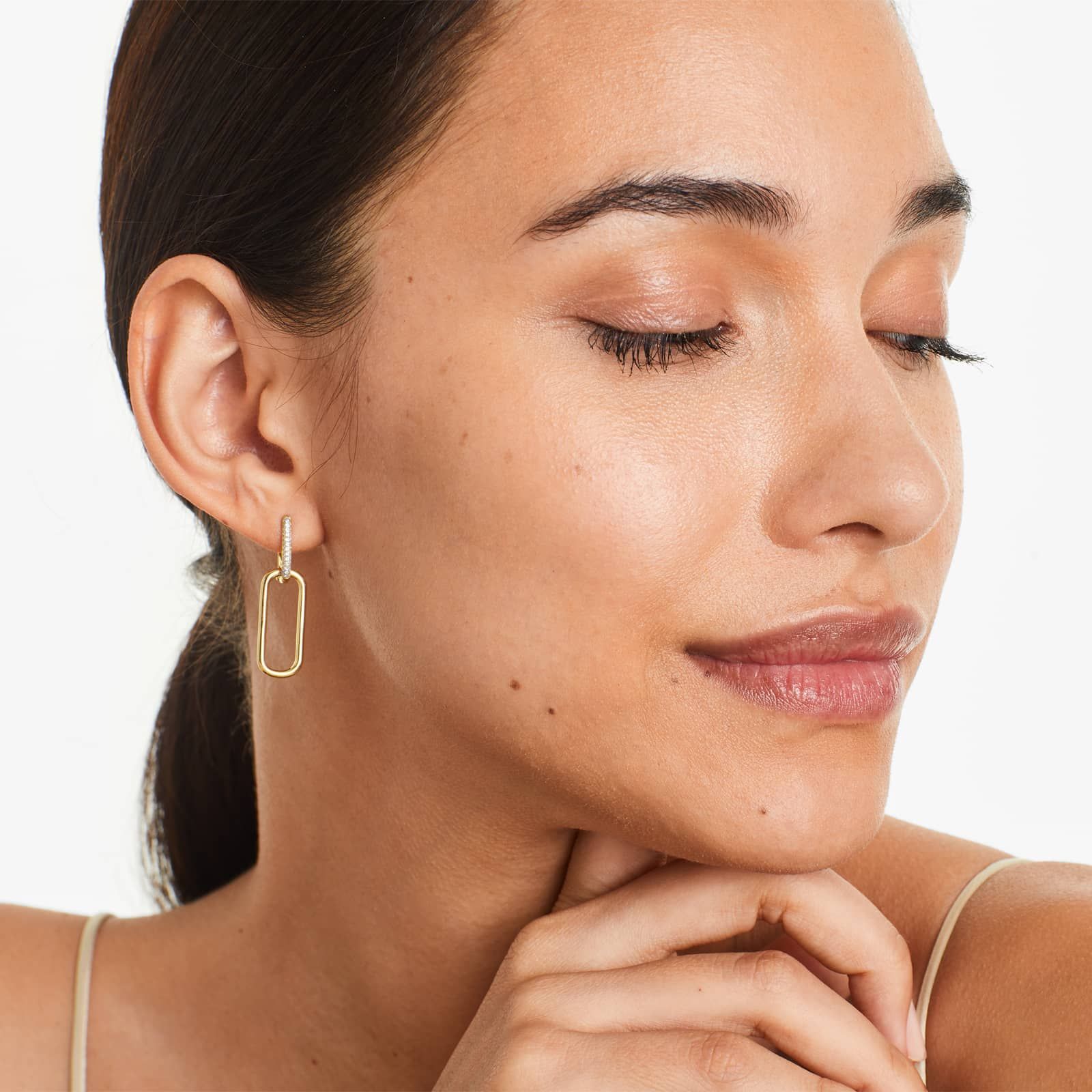 14K Yellow Gold Link Pavé Diamond Drop Earrings