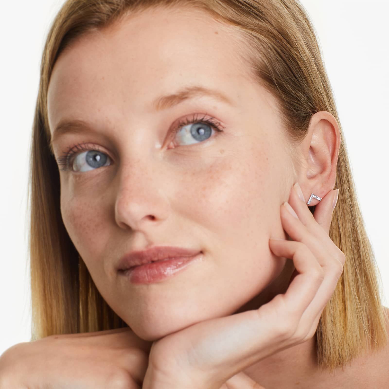 Chevron Diamond Earrings In 14K White Gold