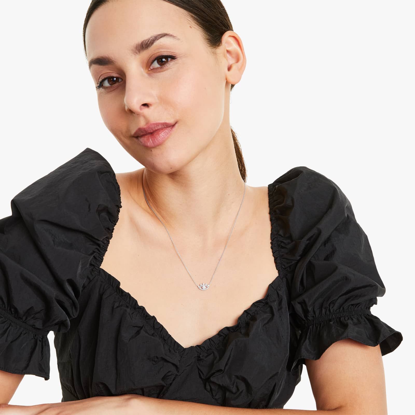 Evil Eye Diamond Necklace In 14K White Gold