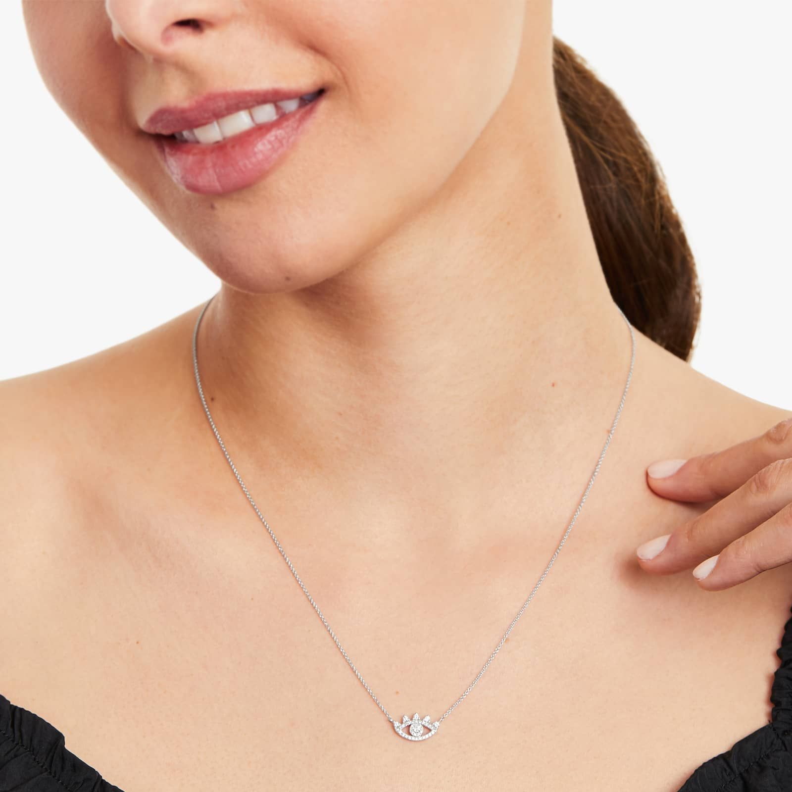 Evil Eye Diamond Necklace In 14K White Gold