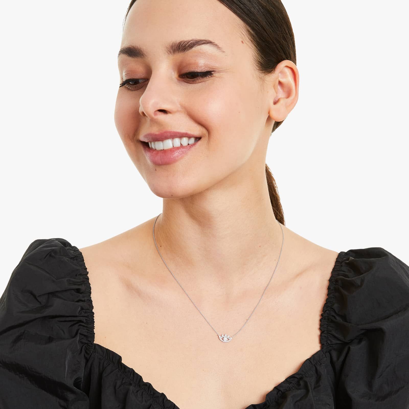 Evil Eye Diamond Necklace In 14K White Gold