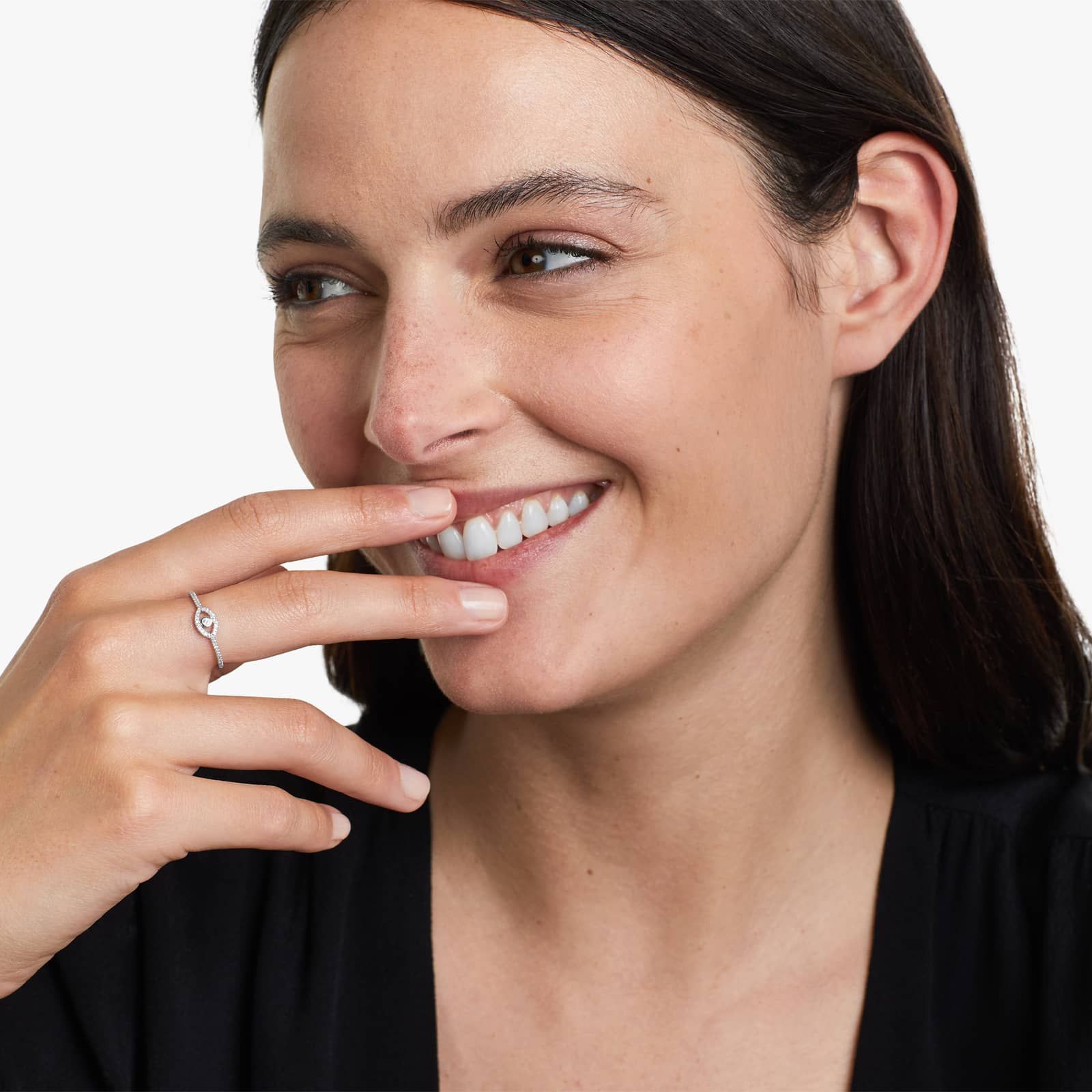 Evil Eye Diamond Ring In 14K White Gold