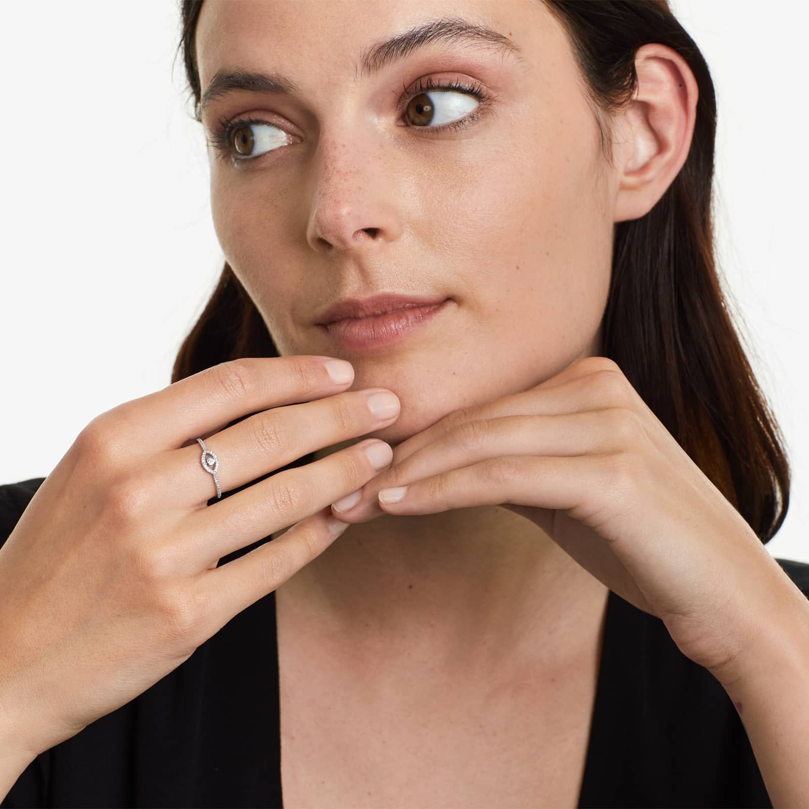 Evil Eye Diamond Ring In 14K White Gold