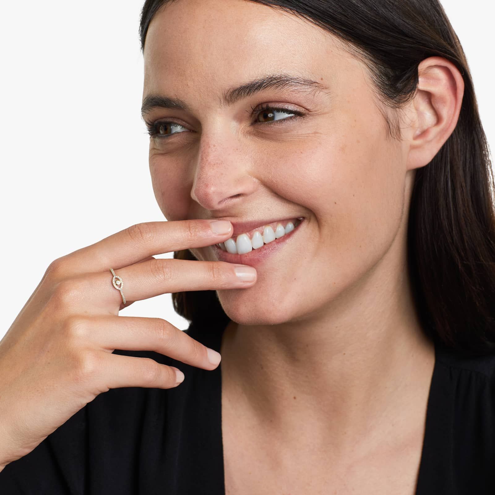 Evil Eye Diamond Ring In 14K Yellow Gold