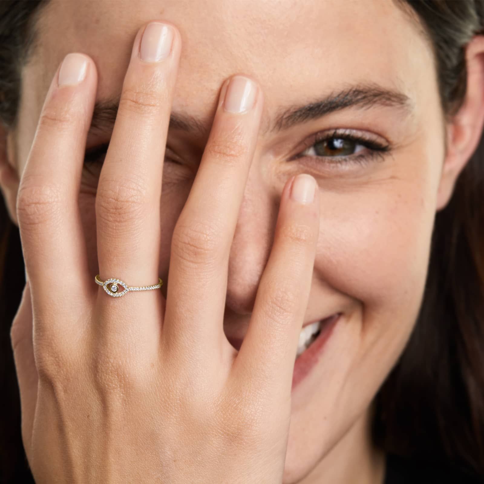 Evil Eye Diamond Ring In 14K Yellow Gold