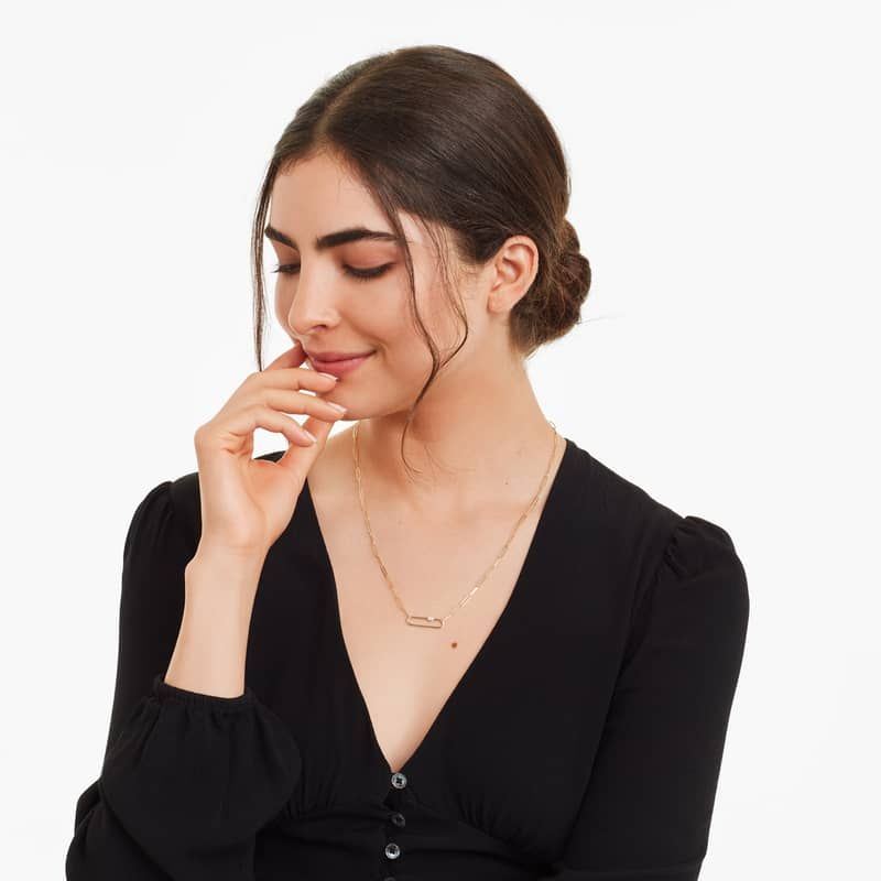 Oval Link Paperclip Diamond Necklace In 14K Yellow Gold