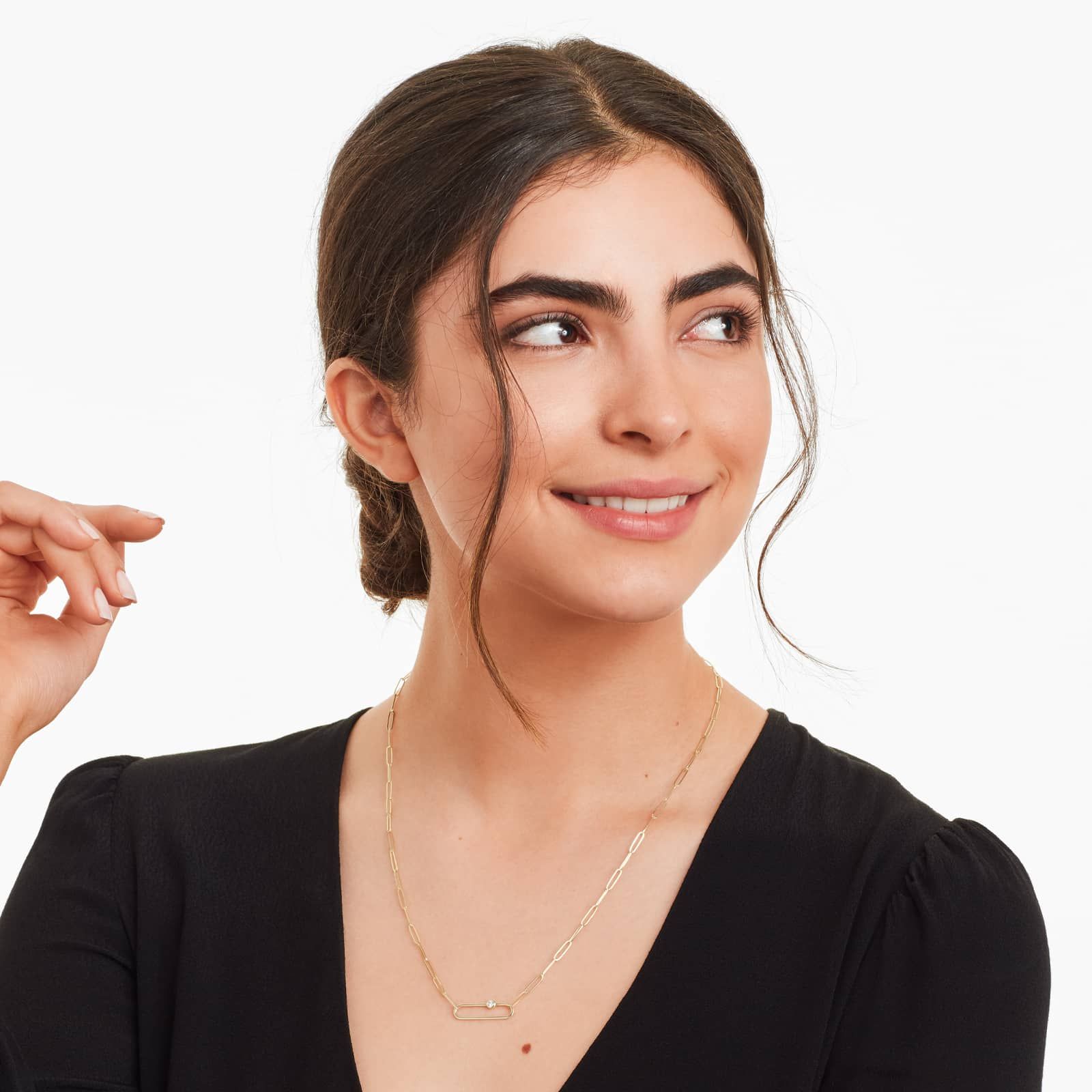 Oval Link Paperclip Diamond Necklace In 14K Yellow Gold