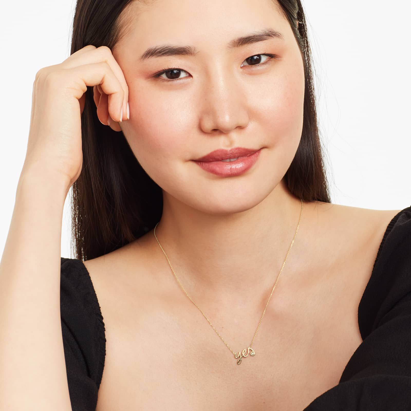 14K Yellow Gold Diamond Say "Yes" Necklace