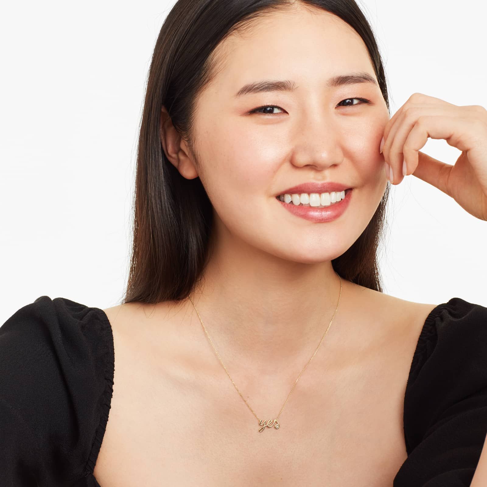 14K Yellow Gold Diamond Say "Yes" Necklace
