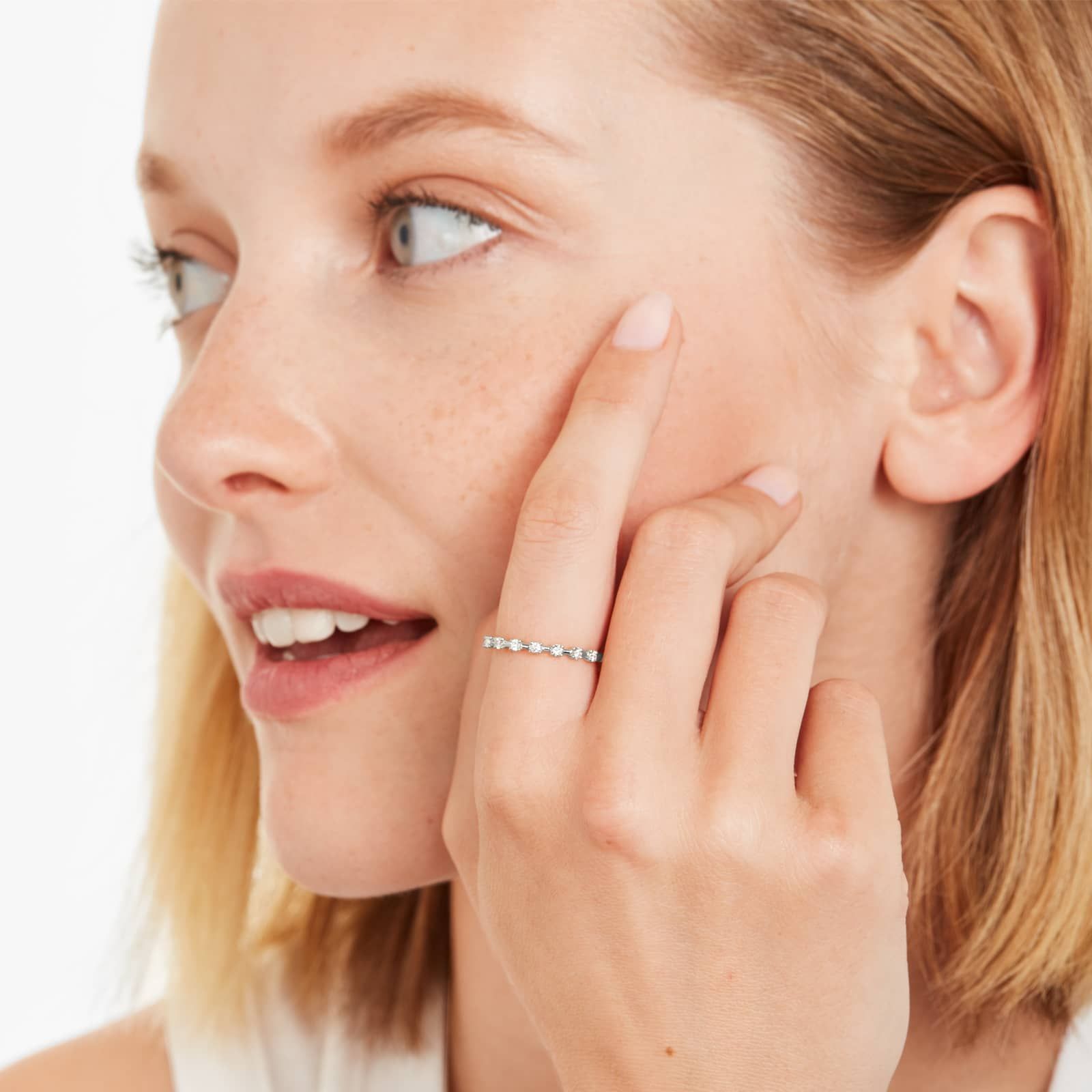 Wire Diamond Ring In 14K White Gold