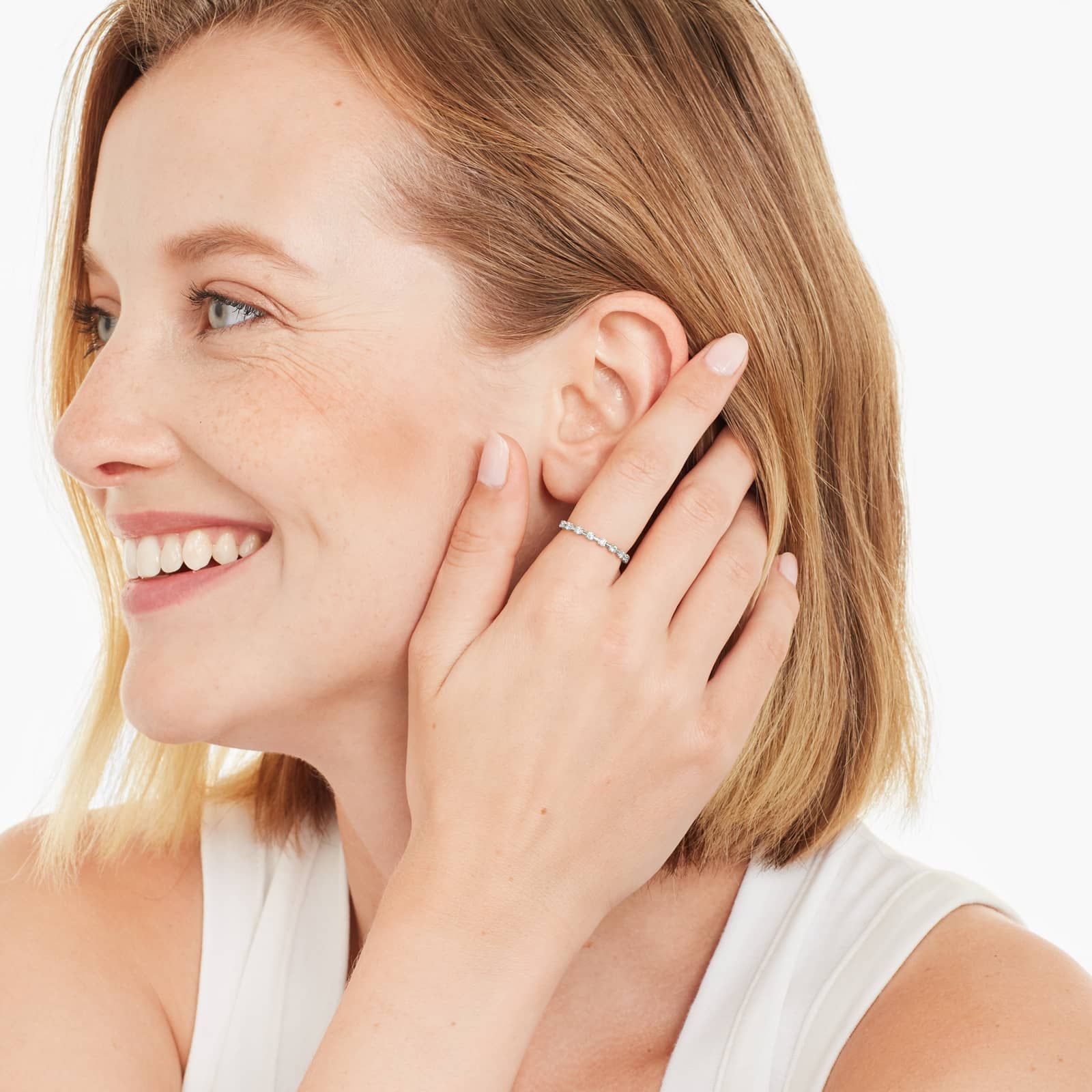 Wire Diamond Ring In 14K White Gold