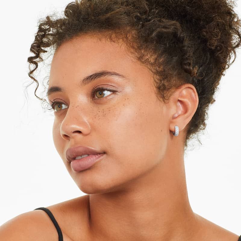 Triple Row Diamond Hoop Earrings With 1 CTW Diamonds In 14K White Gold