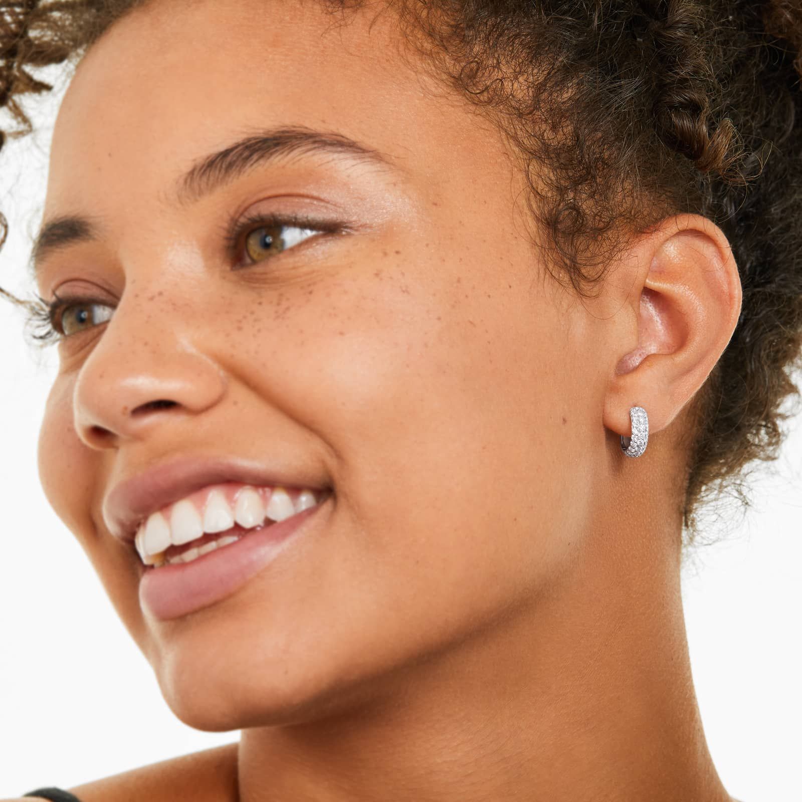 Triple Row Diamond Hoop Earrings With 1 CTW Diamonds In 14K White Gold