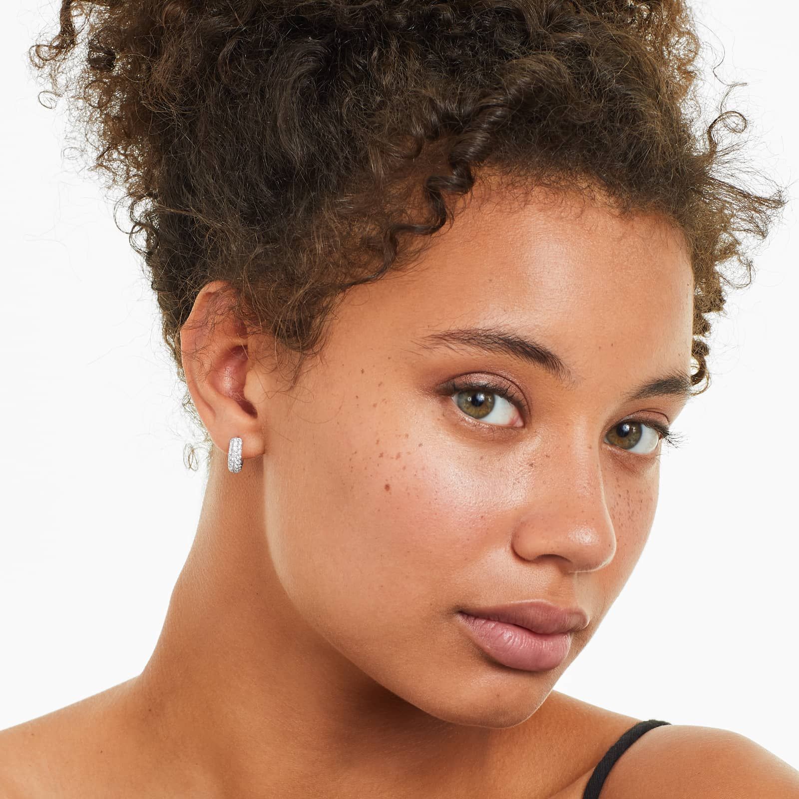 Triple Row Diamond Hoop Earrings With 1 CTW Diamonds In 14K White Gold