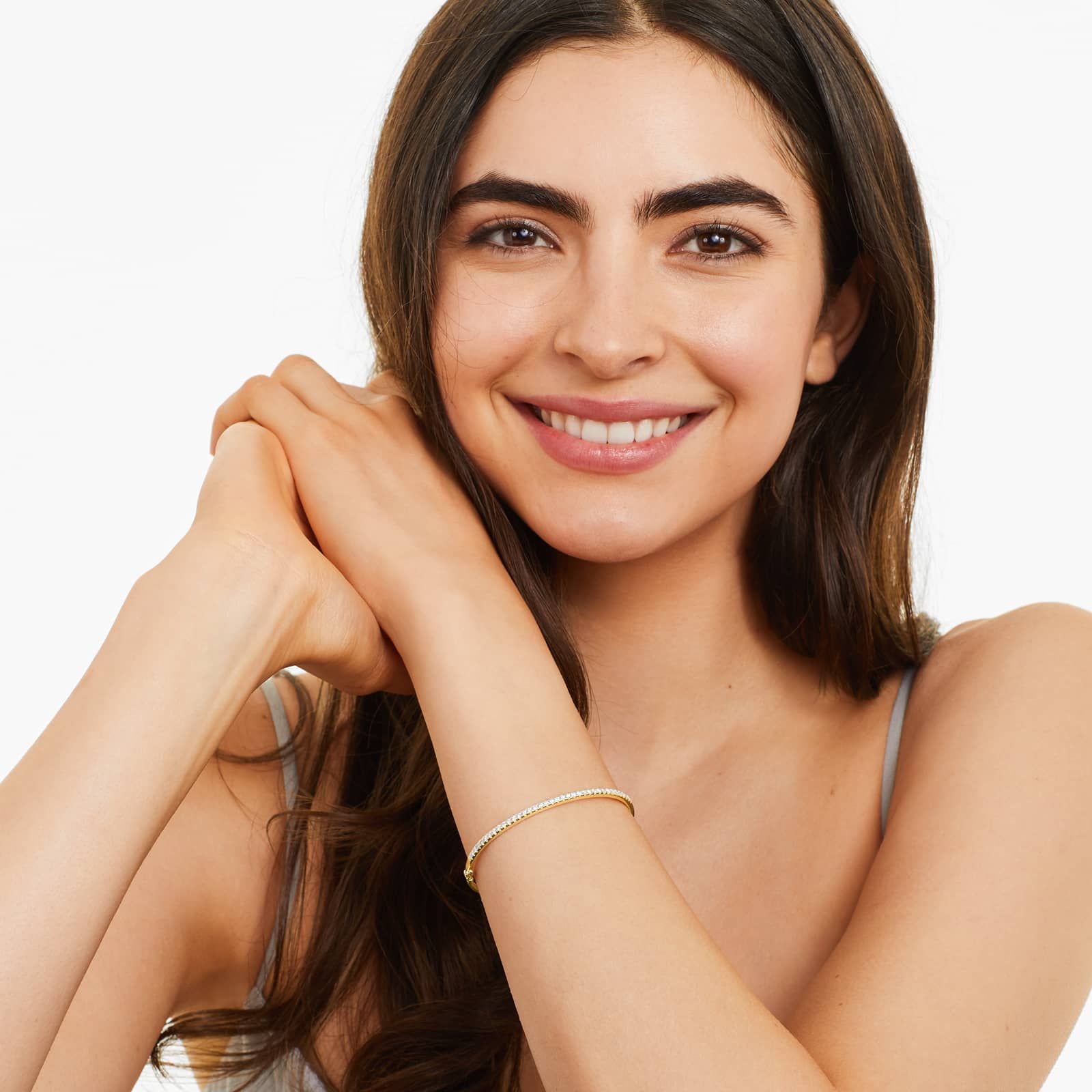 14K Yellow Gold Single Row Diamond Bangle Bracelet