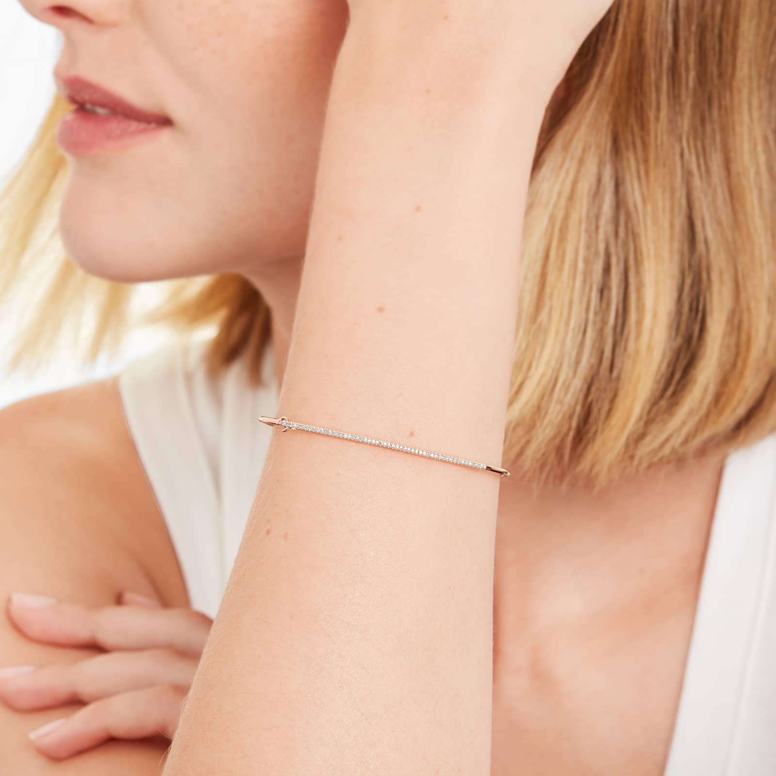 Stackable Bangle Diamond Bracelet In 14K Rose Gold