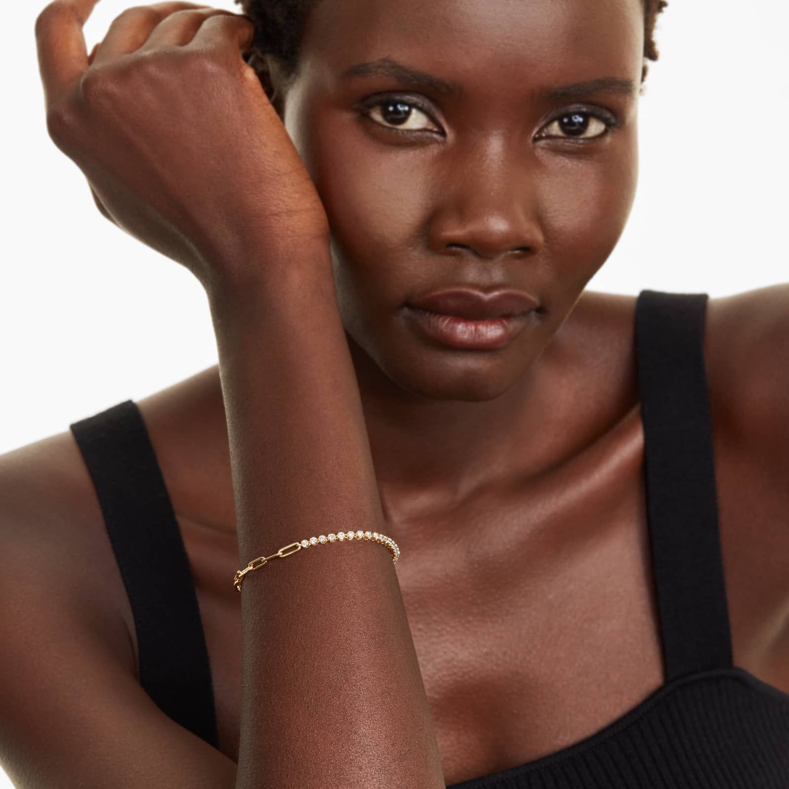 Paperclip And Diamond Tennis Bracelet In 14K Yellow Gold