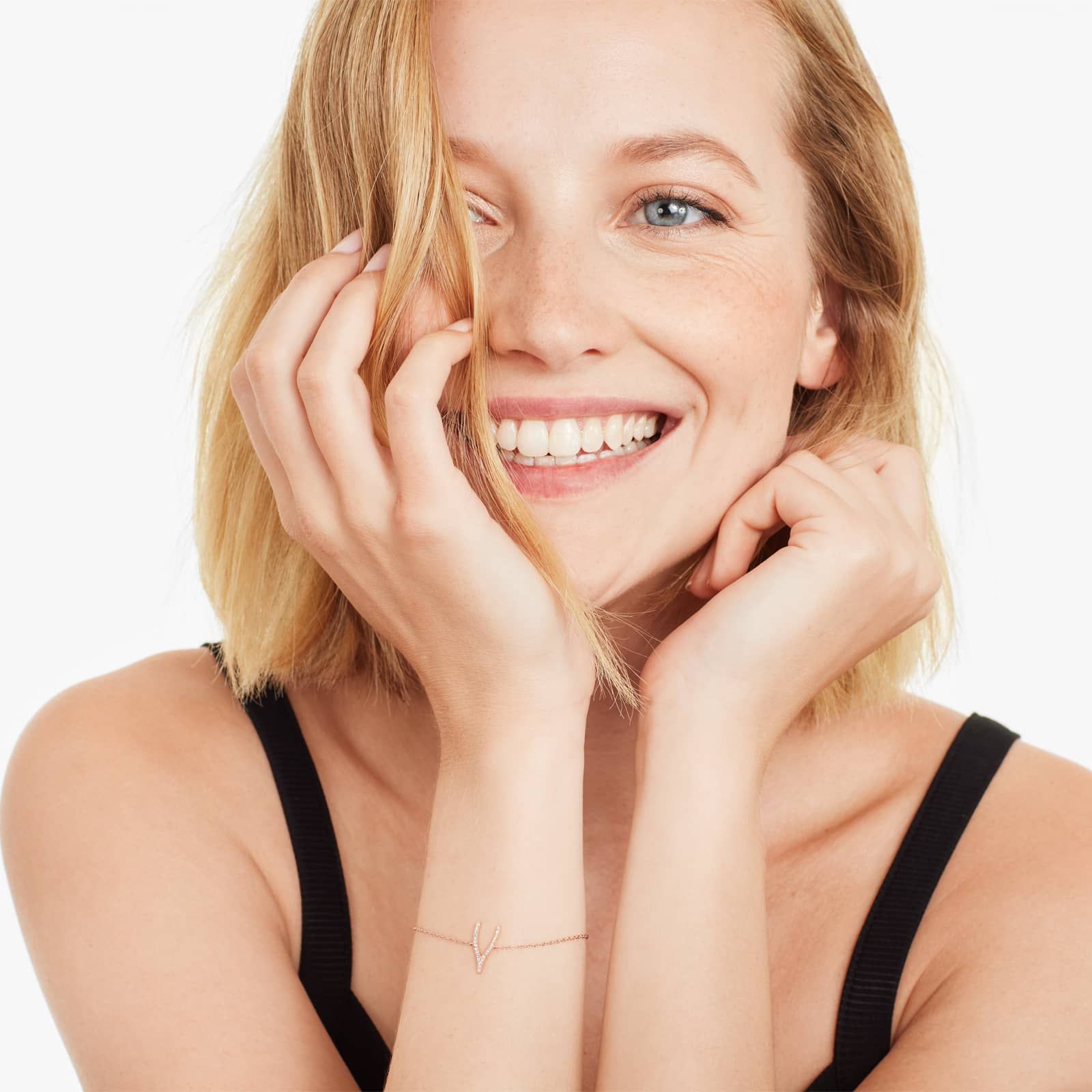 Wishbone And Chain Diamond Bracelet In 14K Rose Gold