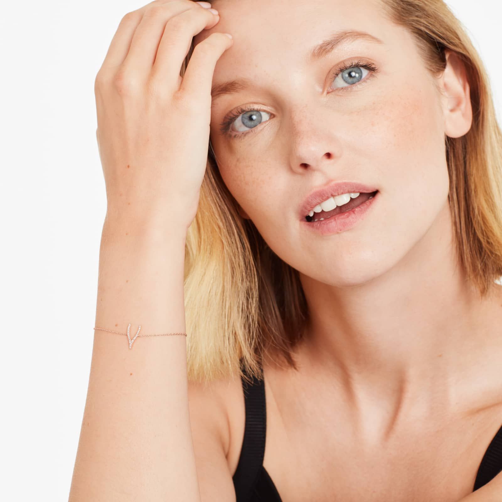 Wishbone And Chain Diamond Bracelet In 14K Rose Gold