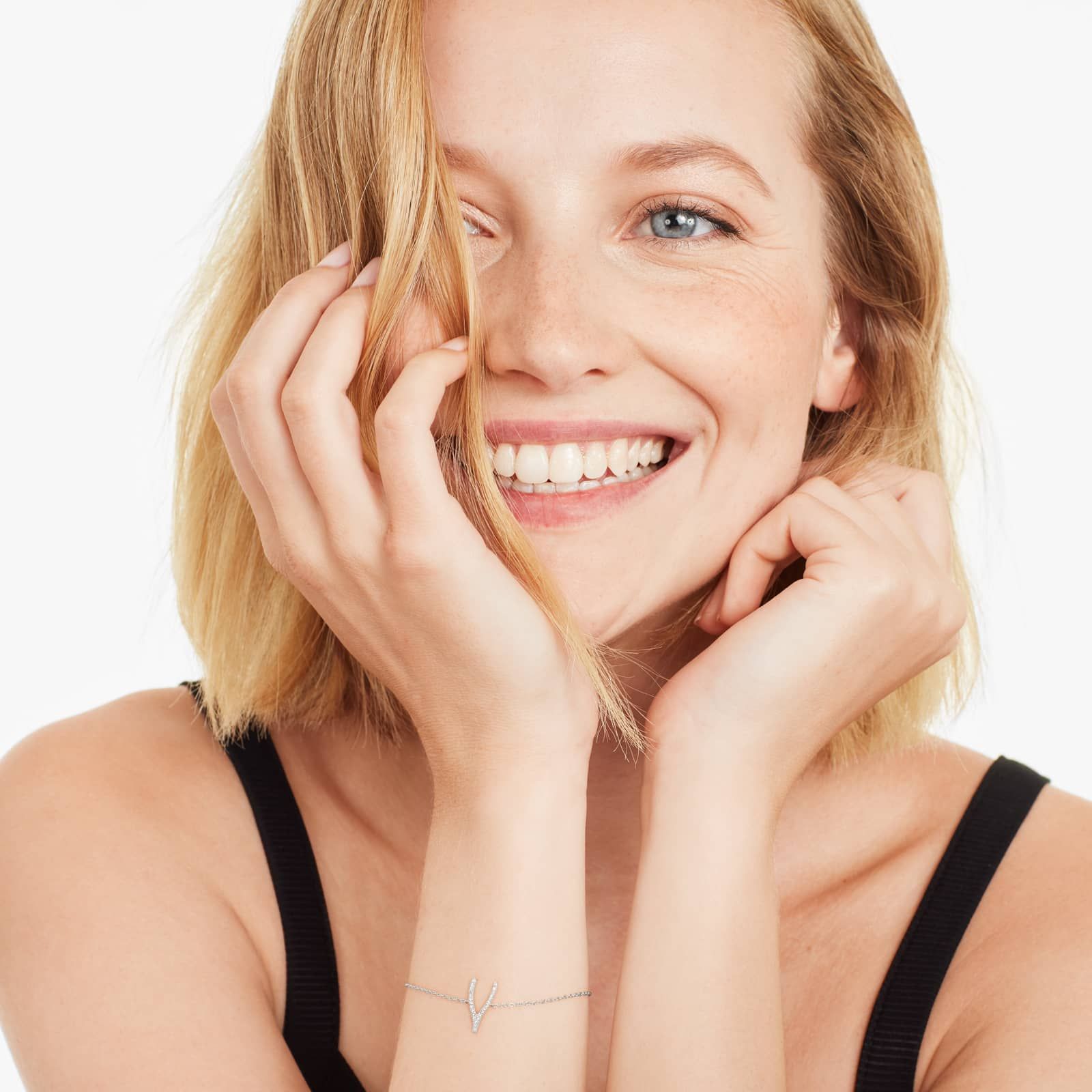 Wishbone And Chain Diamond Bracelet In 14K White Gold