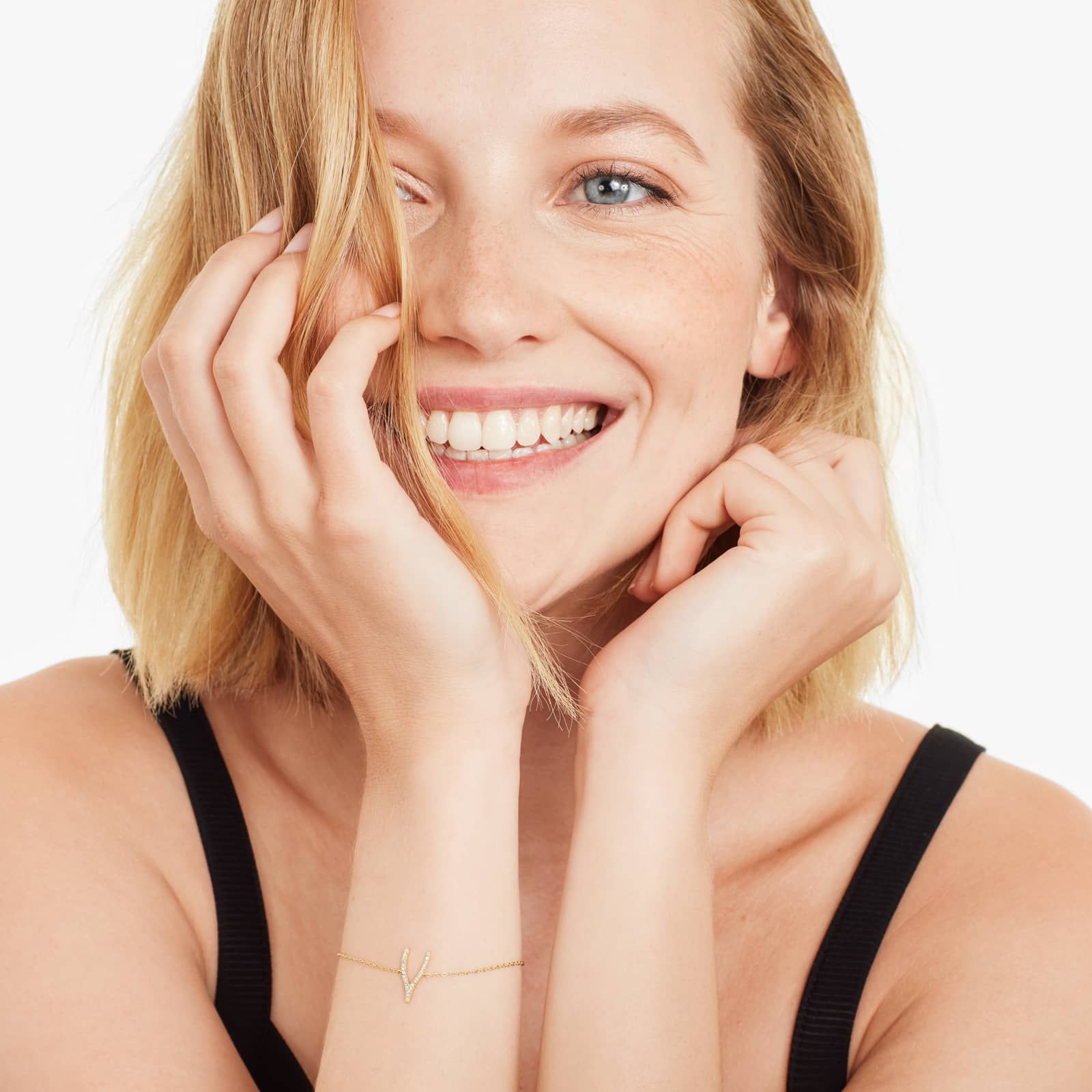 Wishbone And Chain Diamond Bracelet In 14K Yellow Gold