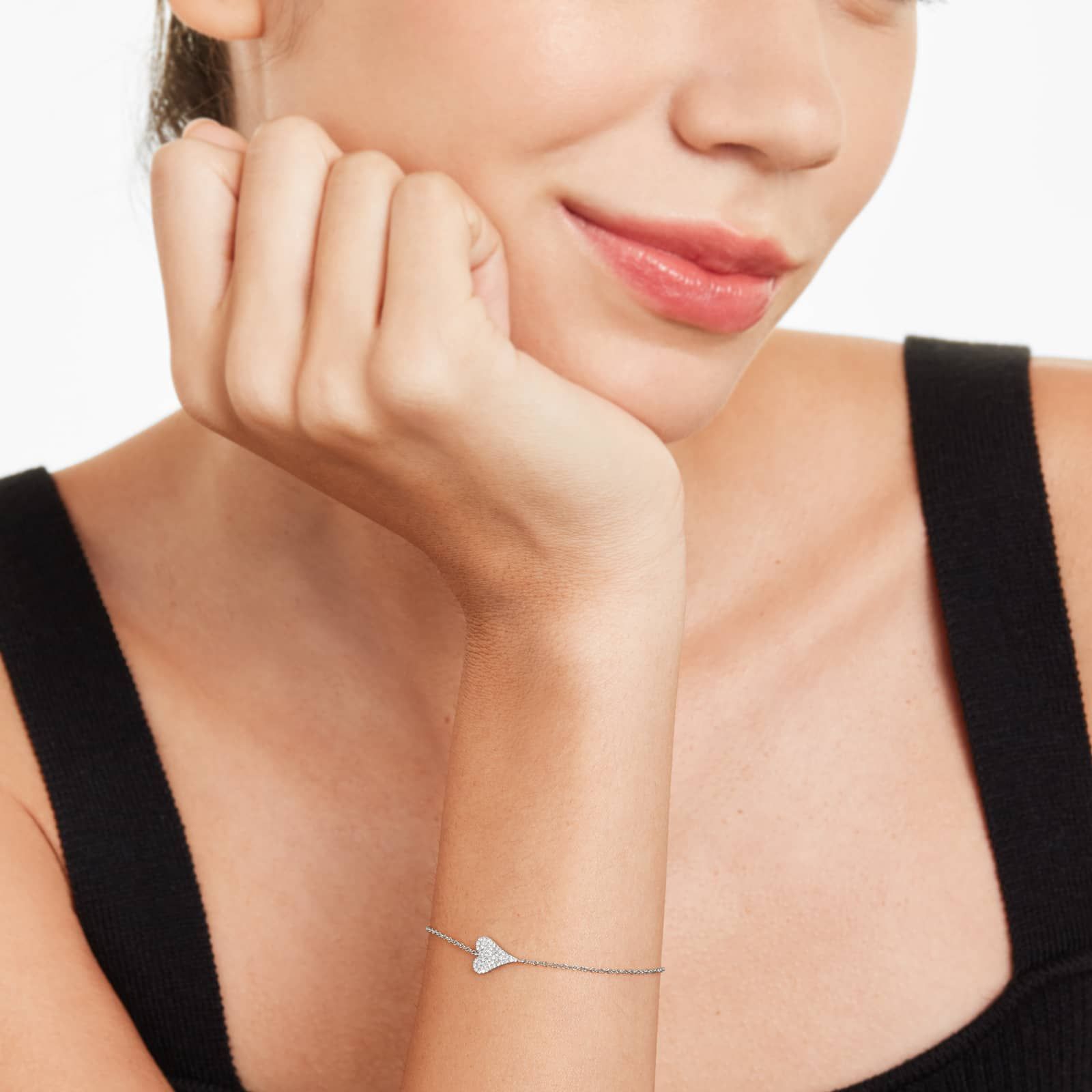 Heart And Chain Diamond Bracelet In 14K White Gold