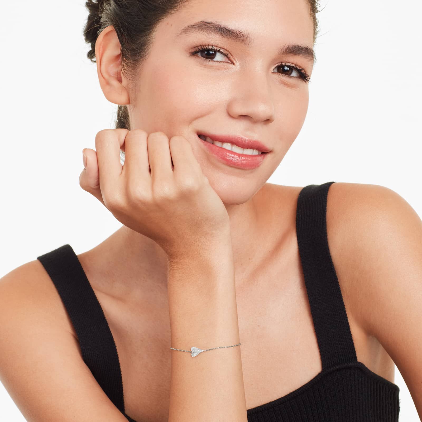 Heart And Chain Diamond Bracelet In 14K White Gold