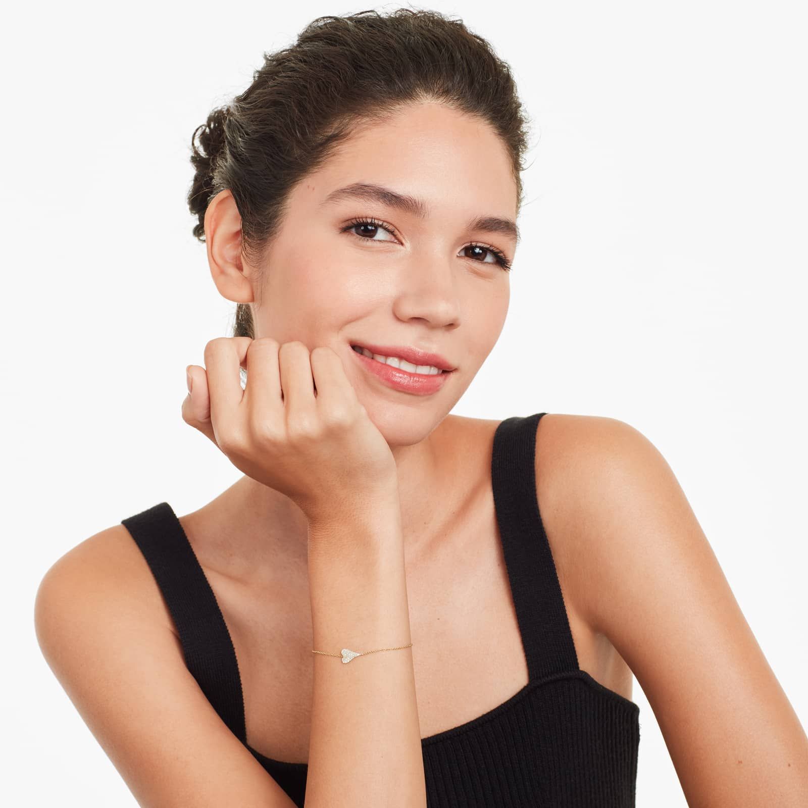 14K Yellow Gold Diamond Heart Chain Bracelet