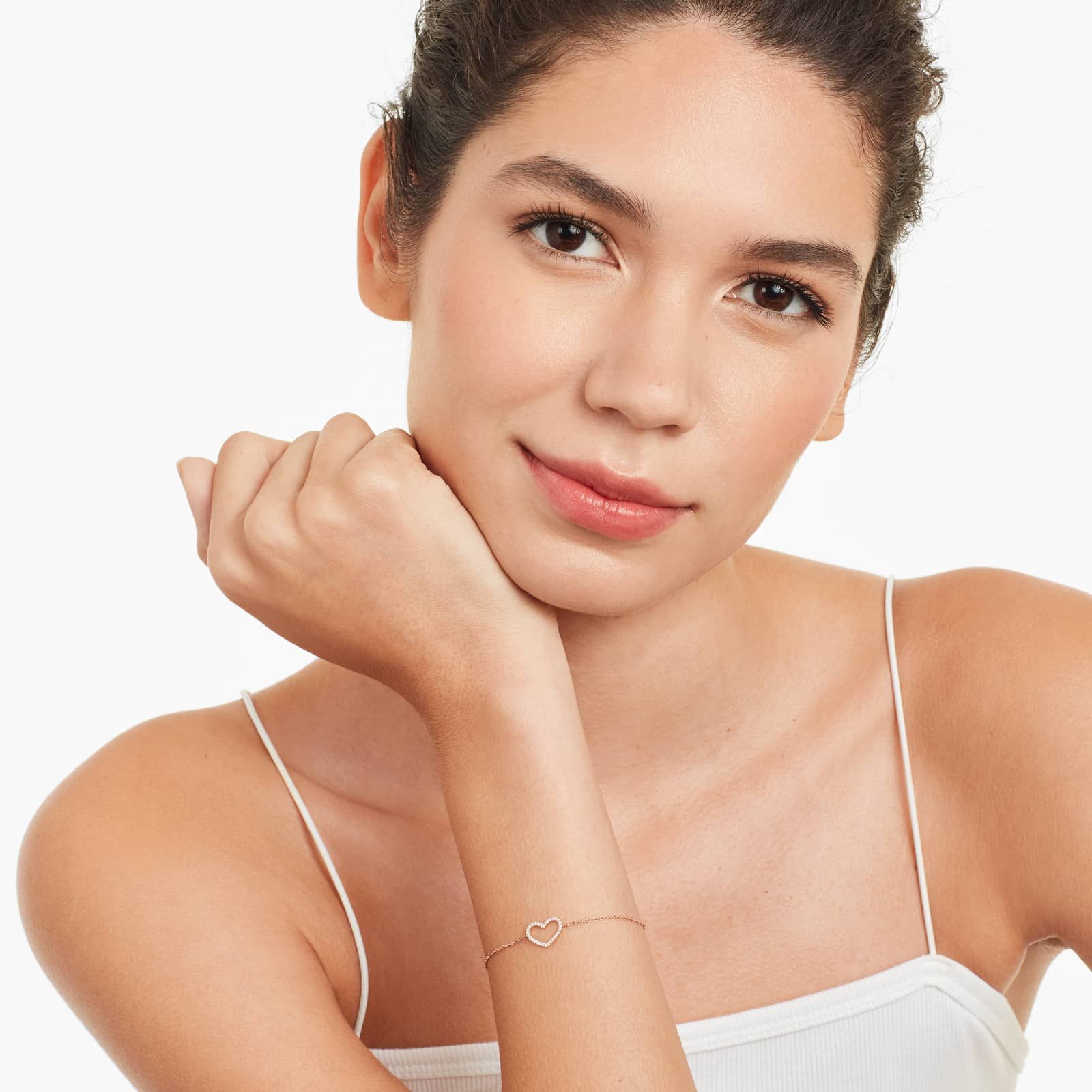 14K Rose Gold Diamond Open Heart Chain Bracelet