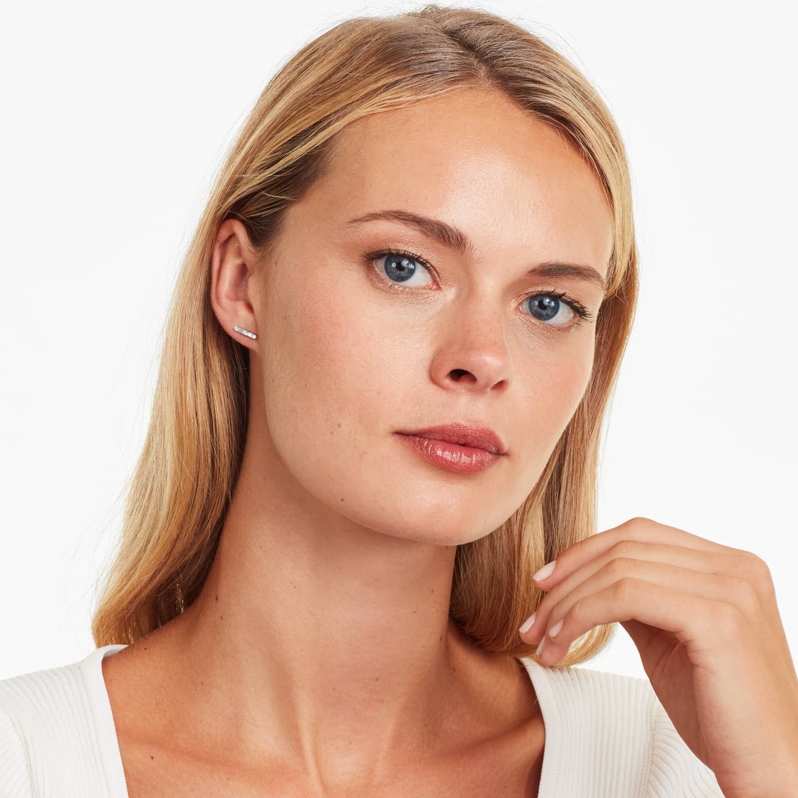 Fancy Wand Diamond Stud Earrings In 14K White Gold