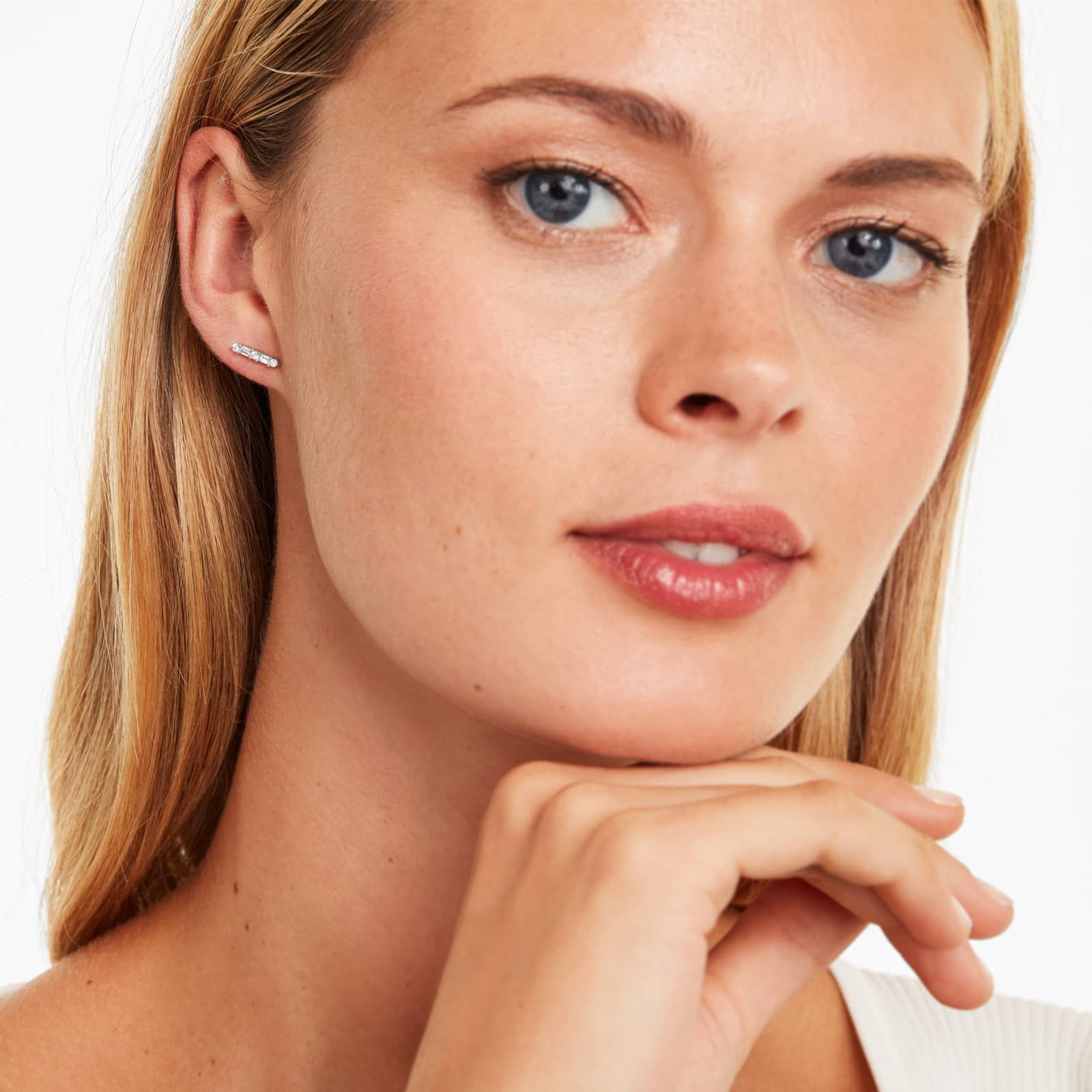 Fancy Wand Diamond Stud Earrings In 14K White Gold