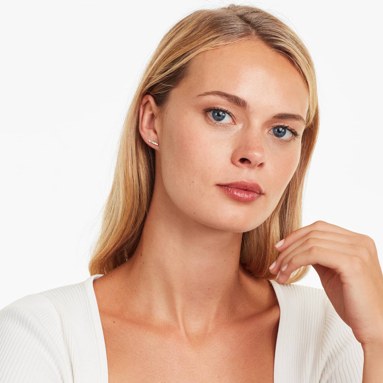 Fancy Wand Diamond Stud Earrings In 14K Yellow Gold