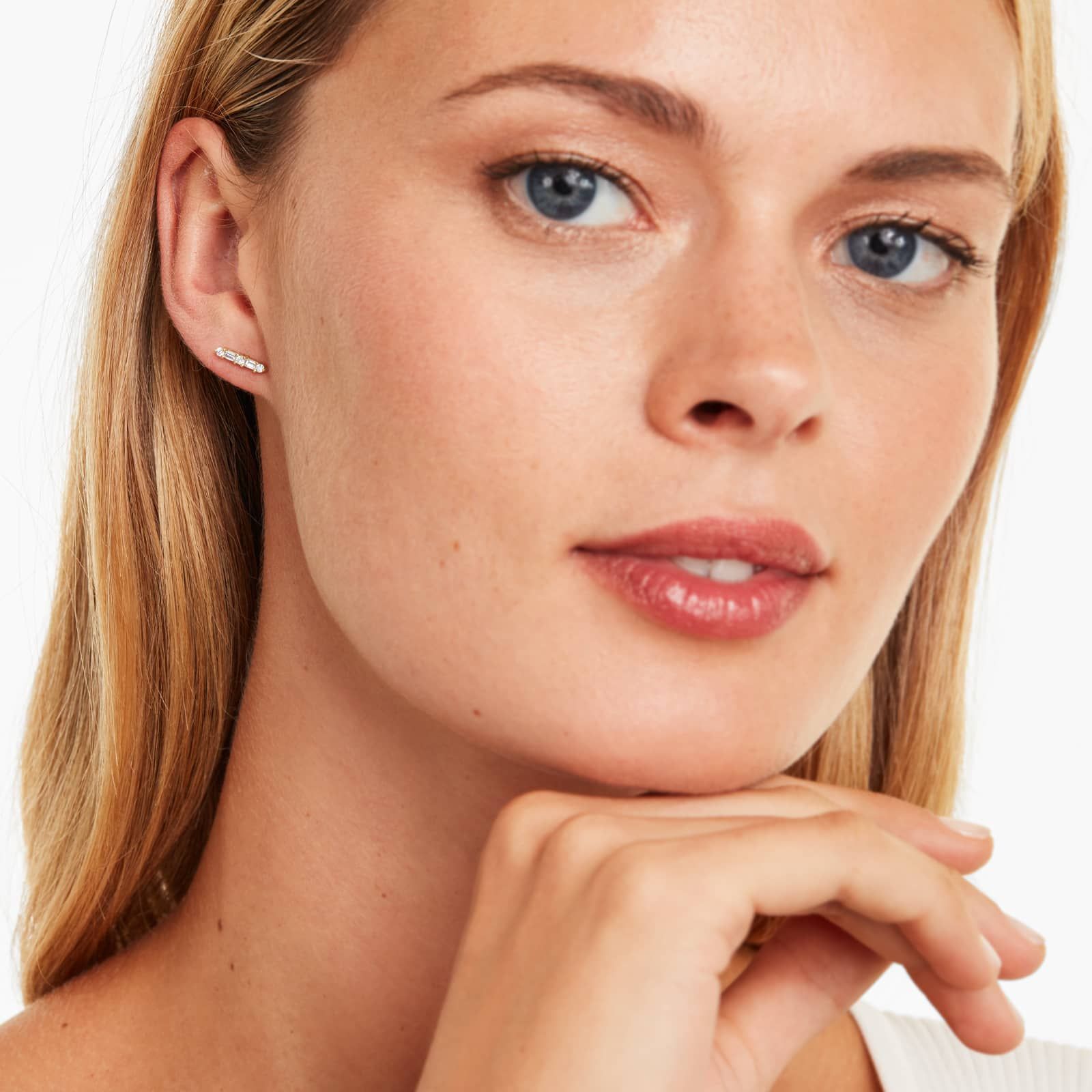 Fancy Wand Diamond Stud Earrings In 14K Yellow Gold