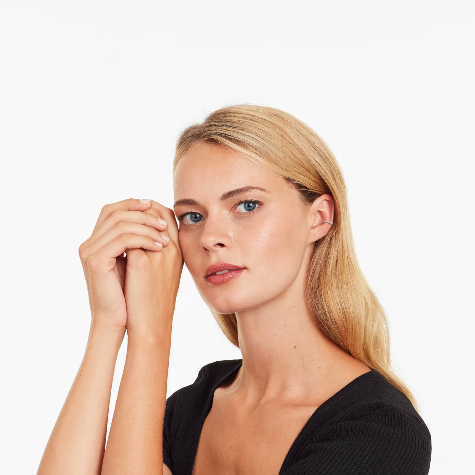 Single Diamond  Ear Cuff In 14K White Gold