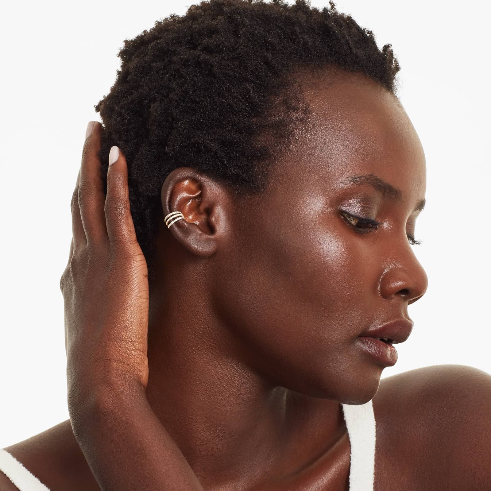 14K Yellow Gold Triple Diamond Ear Cuff