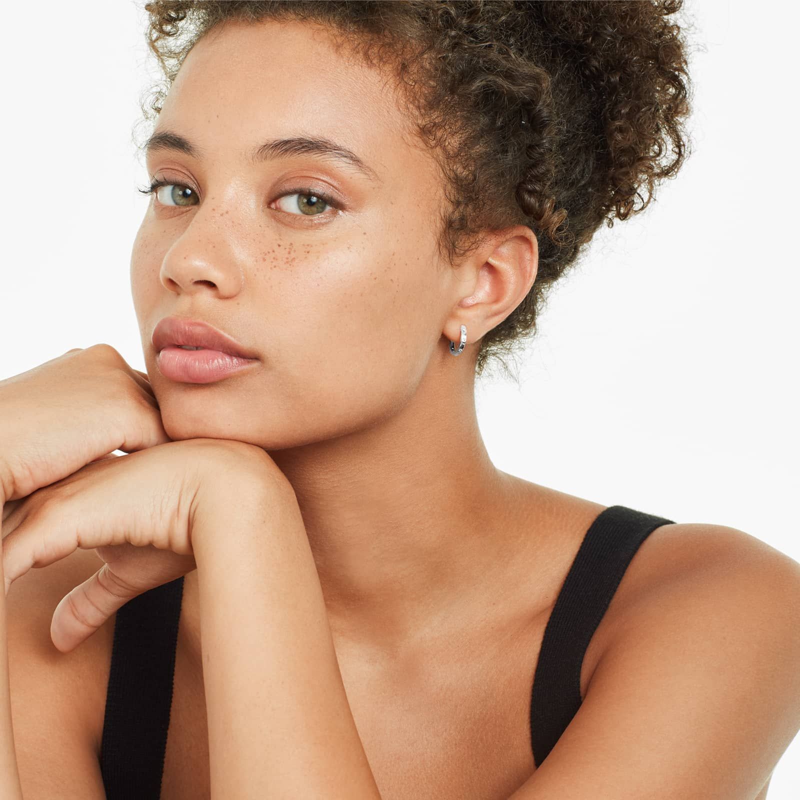 14K White Gold Diamond Bezel Huggie Hoop Earrings