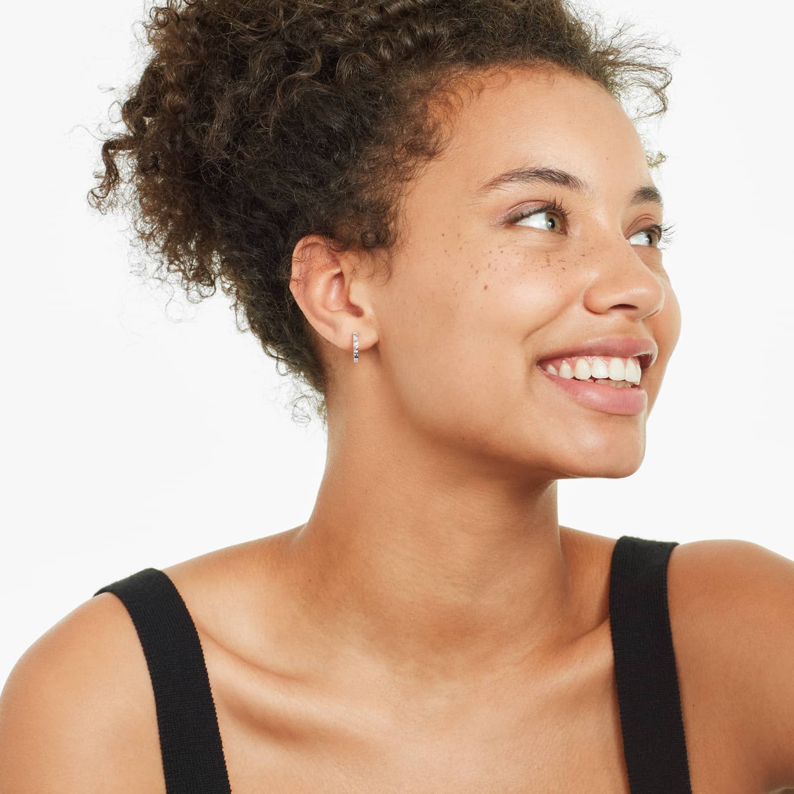 14K White Gold Diamond Bezel Huggie Hoop Earrings