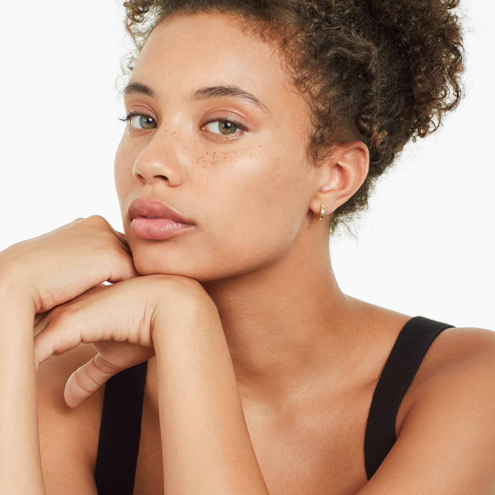 Bezel Diamond Huggie Hoop Earrings In 14K Yellow Gold