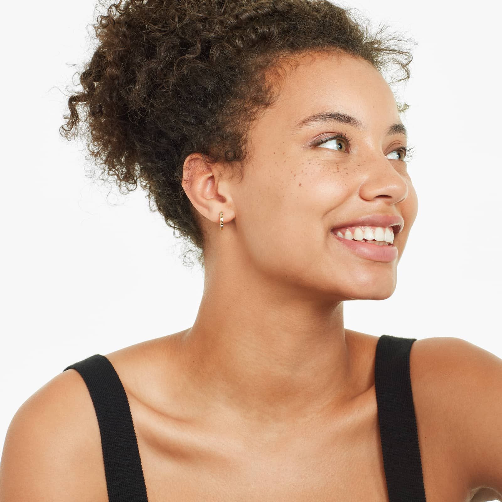 Bezel Diamond Huggie Hoop Earrings In 14K Yellow Gold