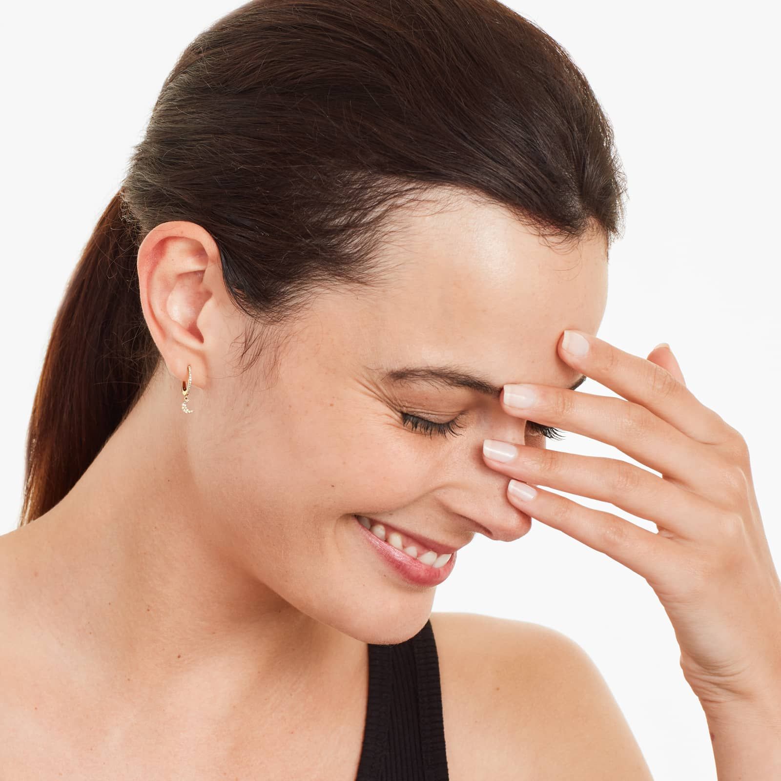 Dangling Star And Moon Diamond Huggie Hoop Earrings In 14K Yellow Gold