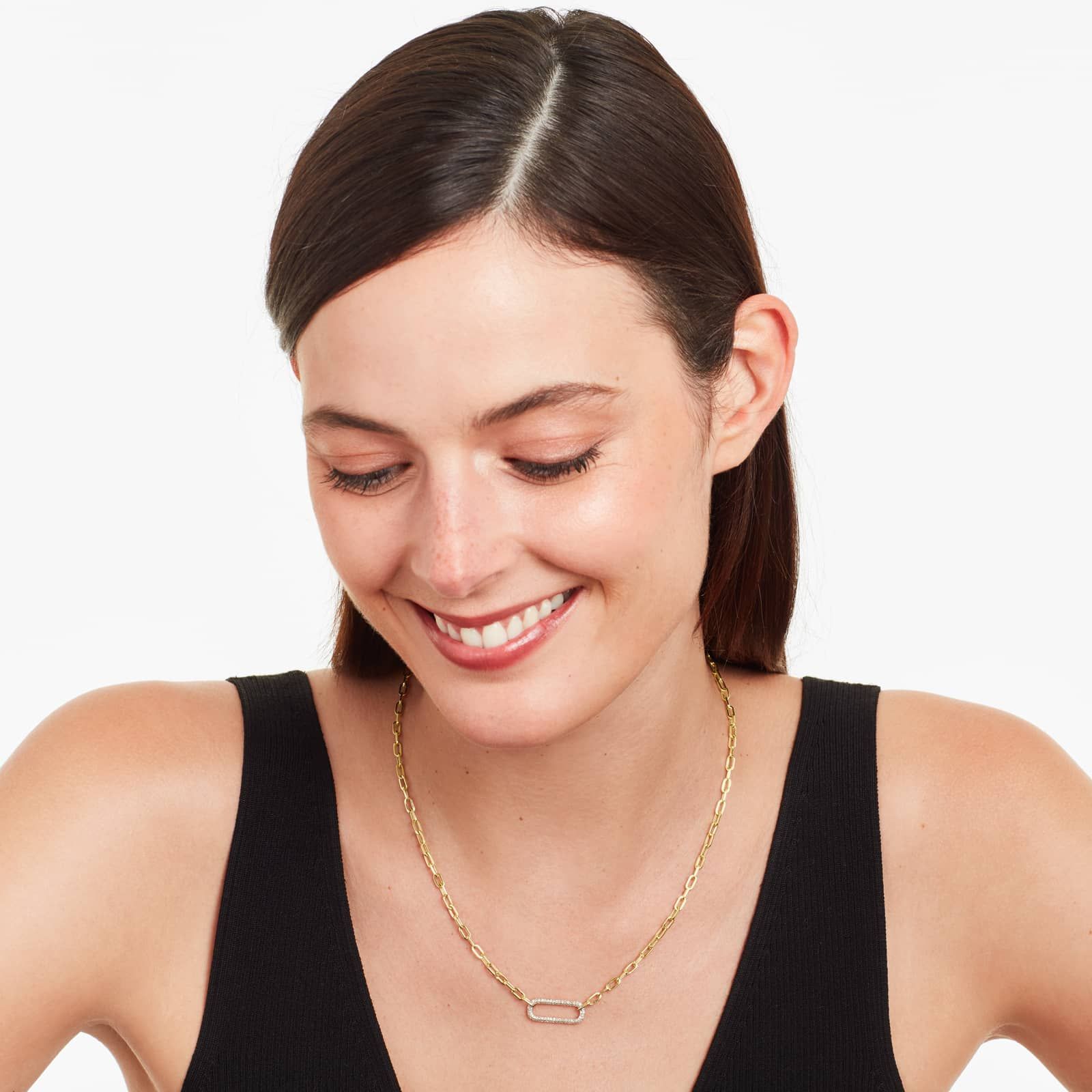 Pavé Paperclip Necklace In 14K Yellow Gold