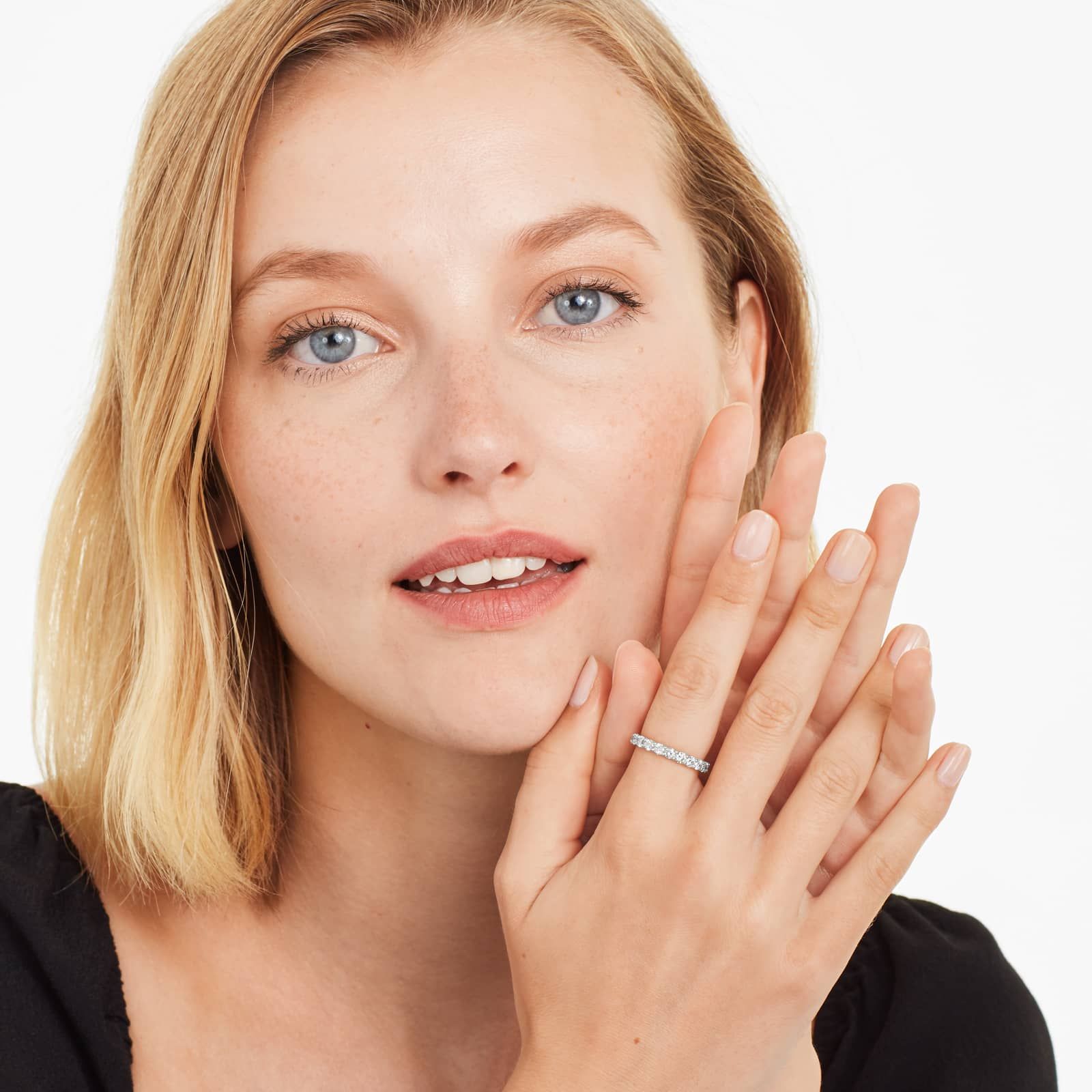 Embellished Milgrain Diamond Eternity Ring In 14K White Gold