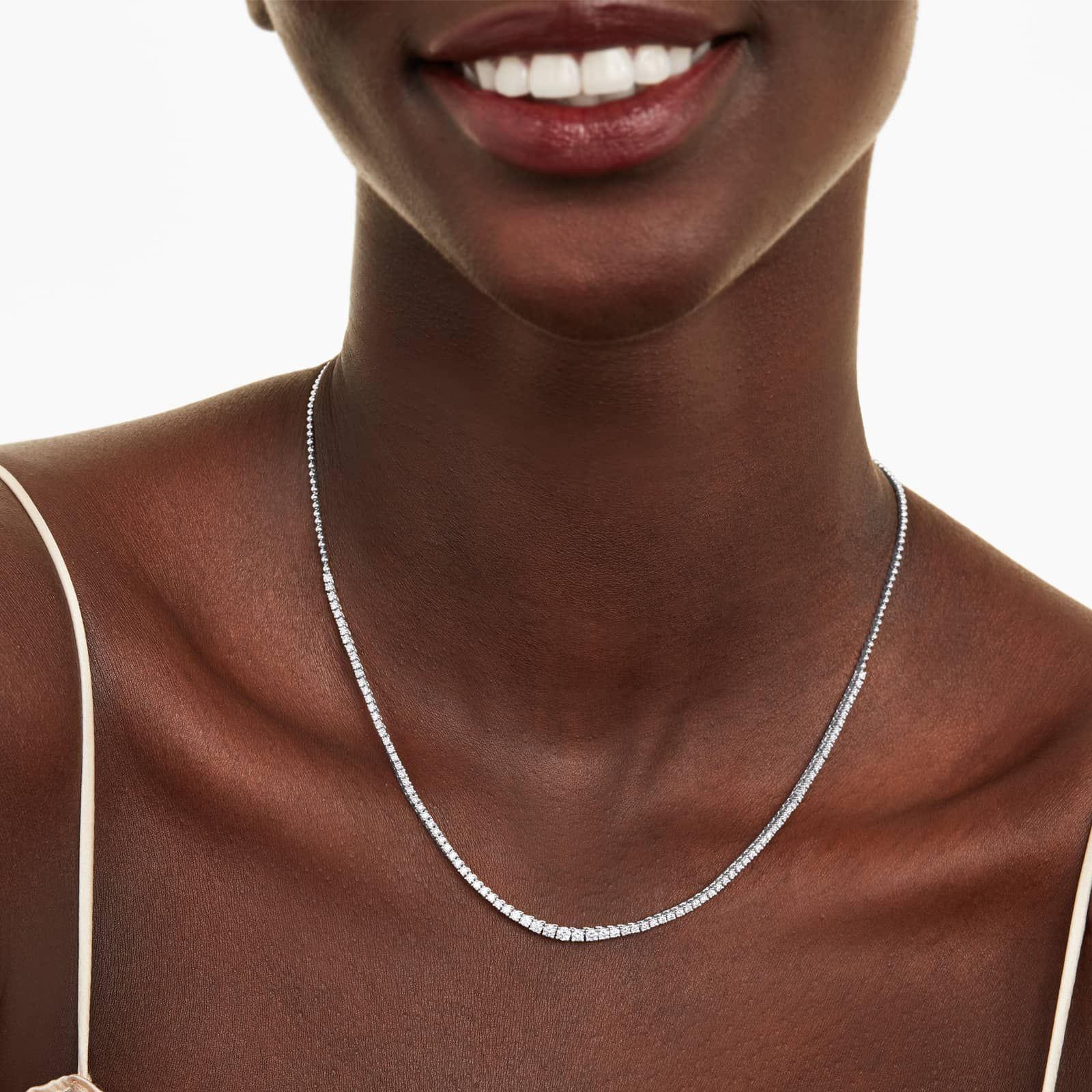 14K White Gold Riviera Diamond Necklace