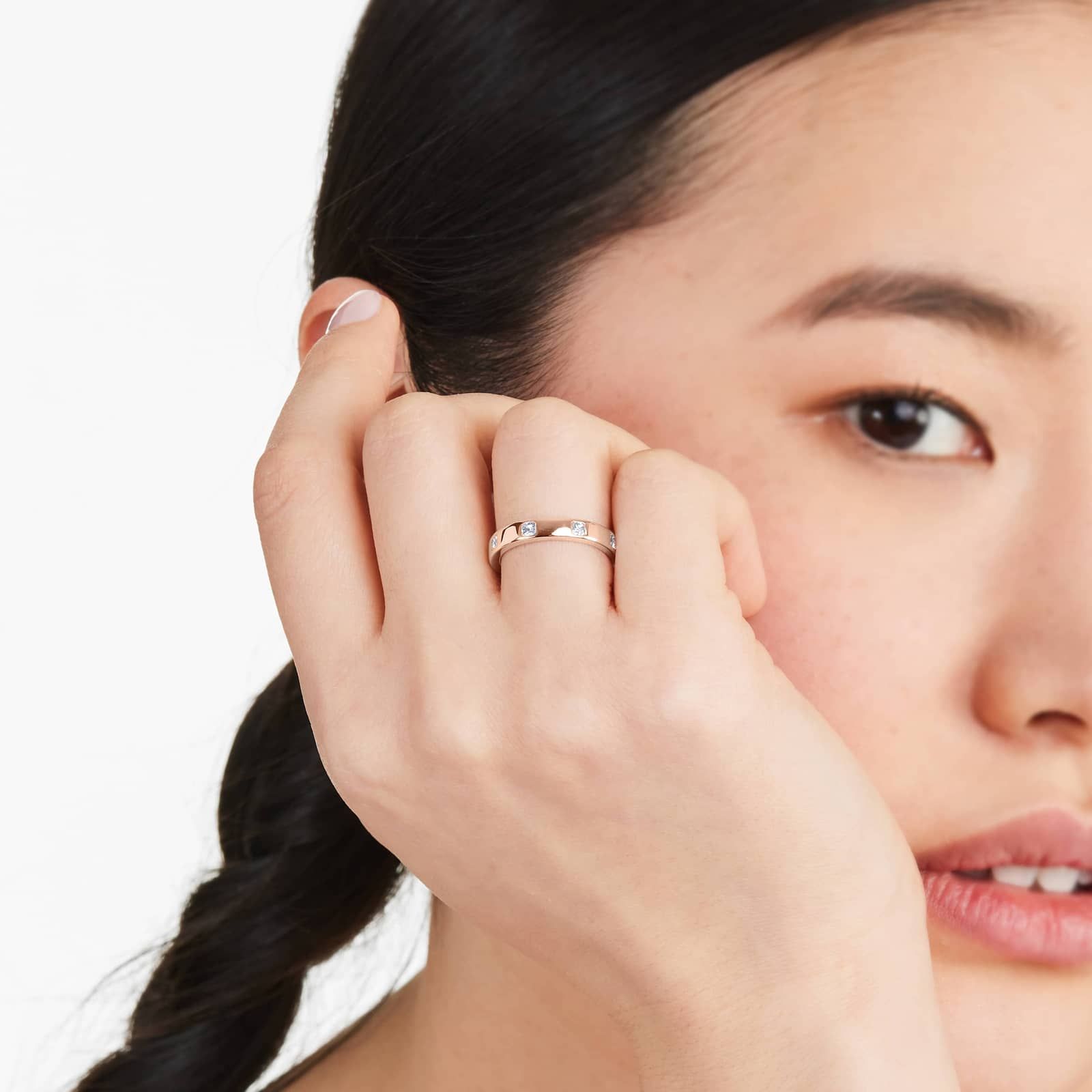 Asscher Cut Bezel Set Diamond Ring In 14K Rose Gold